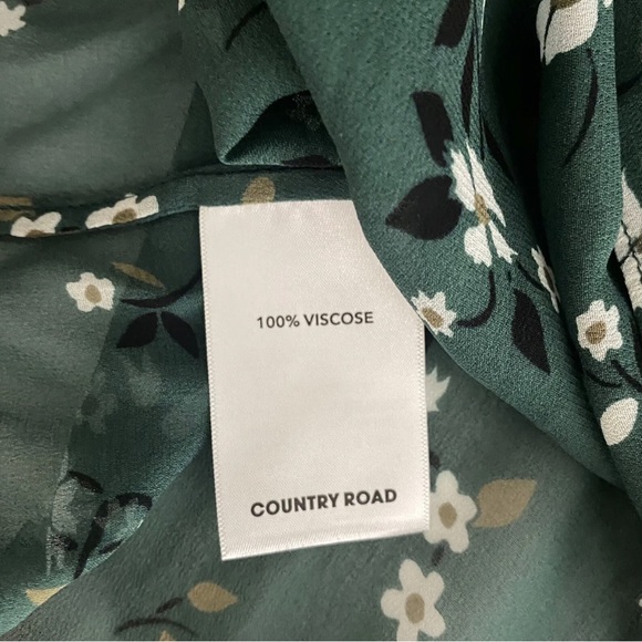 Country Road Blouse Top Green White Floral Long Sleeve Sheer Lightweight Size 8 - Picture 9 of 12